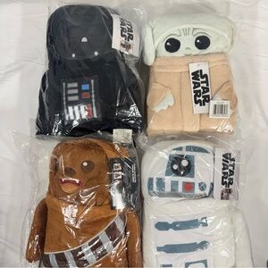 Star Wars R2-D2 Chewbacca Grogu Darth Vader Converts into Blanket Lot of 4 NWT